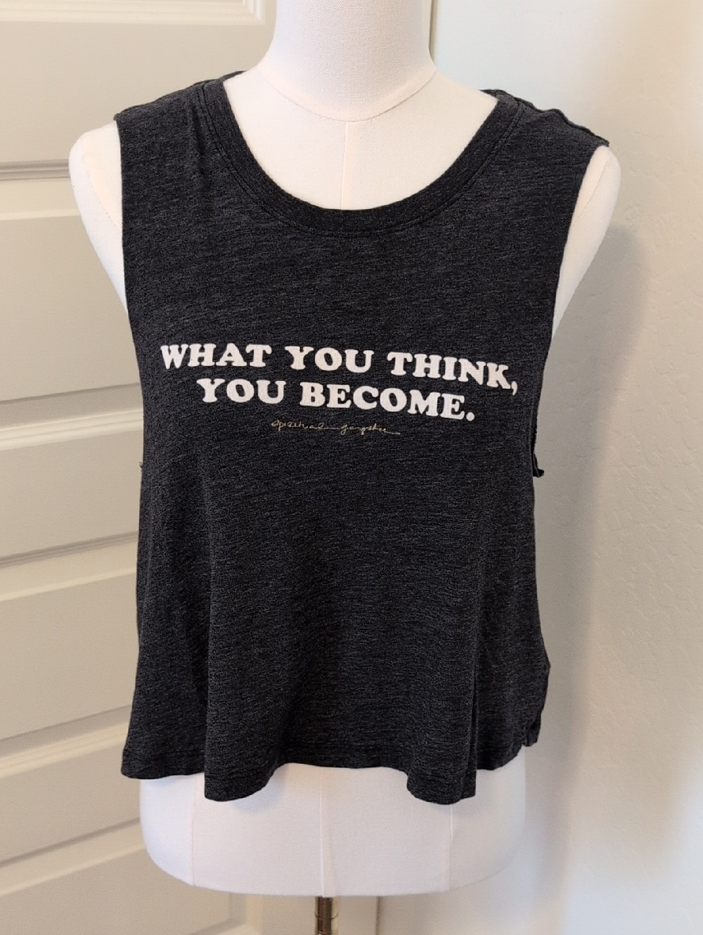 SPIRITUAL GANGSTER Graphic Sleeveless Cropped Tank Top Inspirational Charcoal
